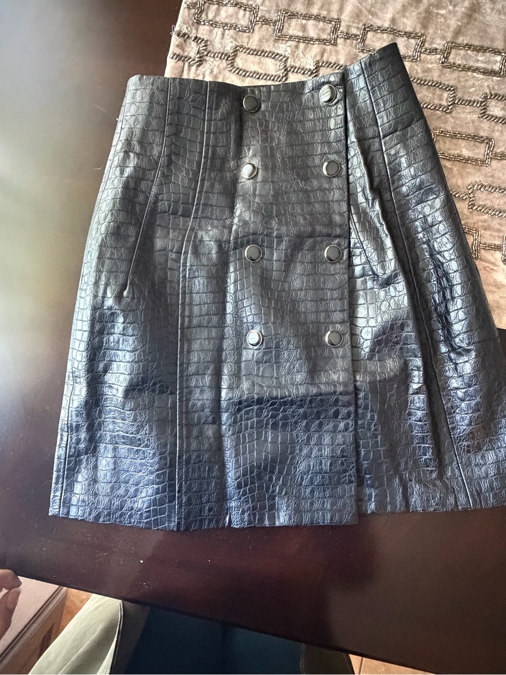 Zara Black Croc-Embossed Double-Breasted Mini Skirt